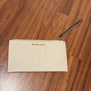Michael Kors Beige Wristlet with Gold Accents
